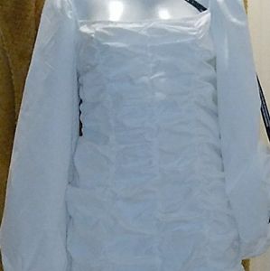 white balloon sleeve ruched dress